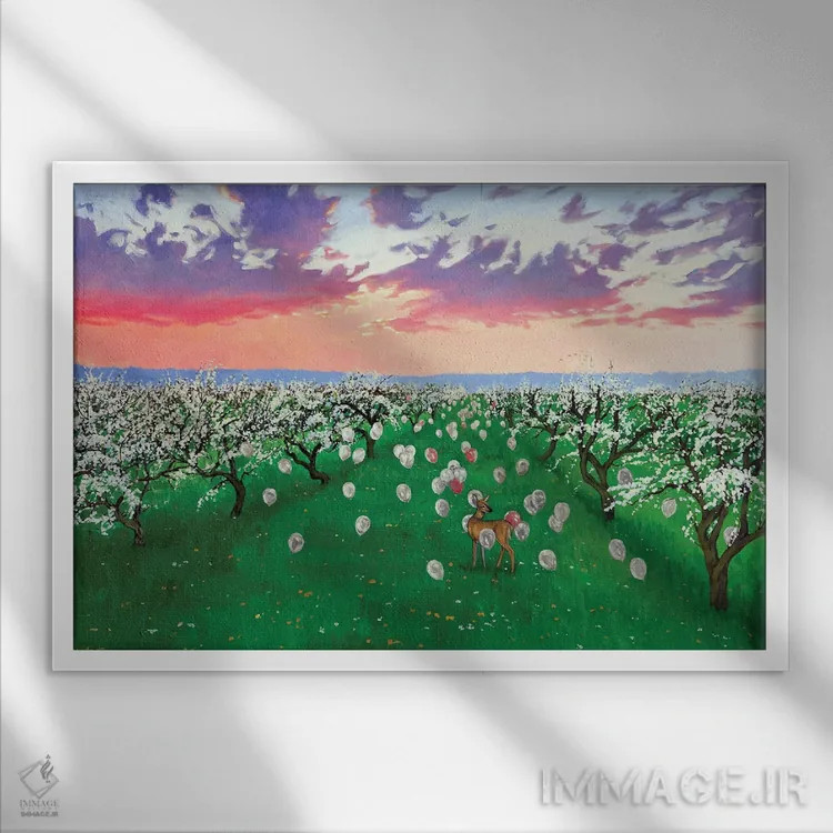 تابلو باغ بهاری اثر اگنیشکا تورک - نمای قابدار سفید