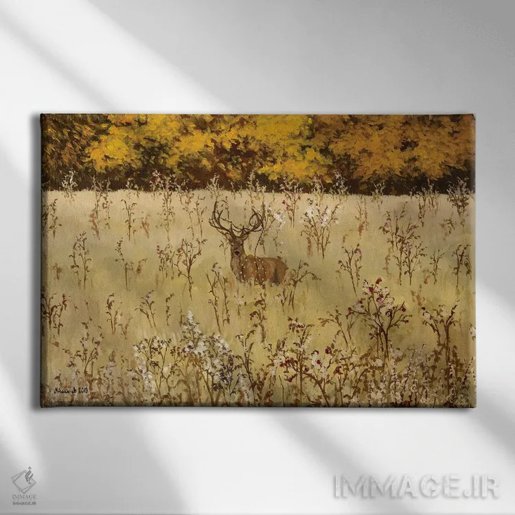 تابلو گوزن پاییزی اثر اگنیشکا تورک - نمای روبهرو روی دیوار