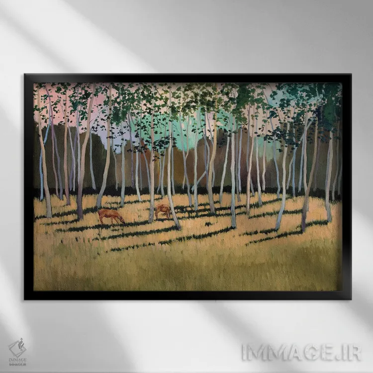 تابلو در جنگل رنگارنگ اثر اگنیشکا تورک - نمای قابدار مشکی