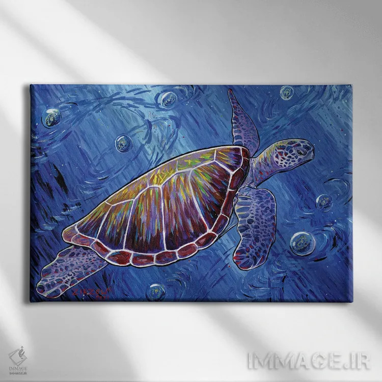 تابلو لاکپشت دریایی میانکهکشانی اثر آماندا زیرزو - نمای روبهرو روی دیوار