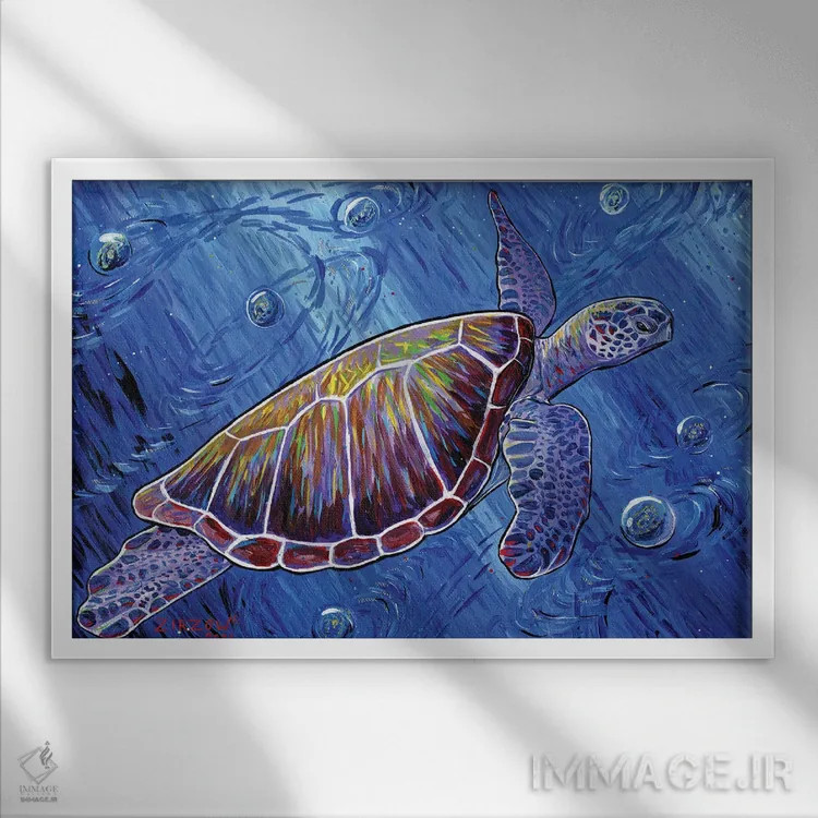 تابلو لاکپشت دریایی میانکهکشانی اثر آماندا زیرزو - نمای قابدار سفید