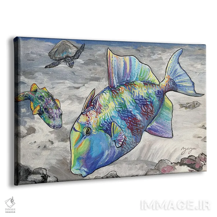 تابلو ماهی تریگر و ماهی بادکنکی اثر آماندا زیرزو - نمای پرسپکتیو محصول