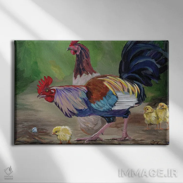 تابلو خروس و جواهر اثر آماندا زیرزو - نمای روبهرو روی دیوار