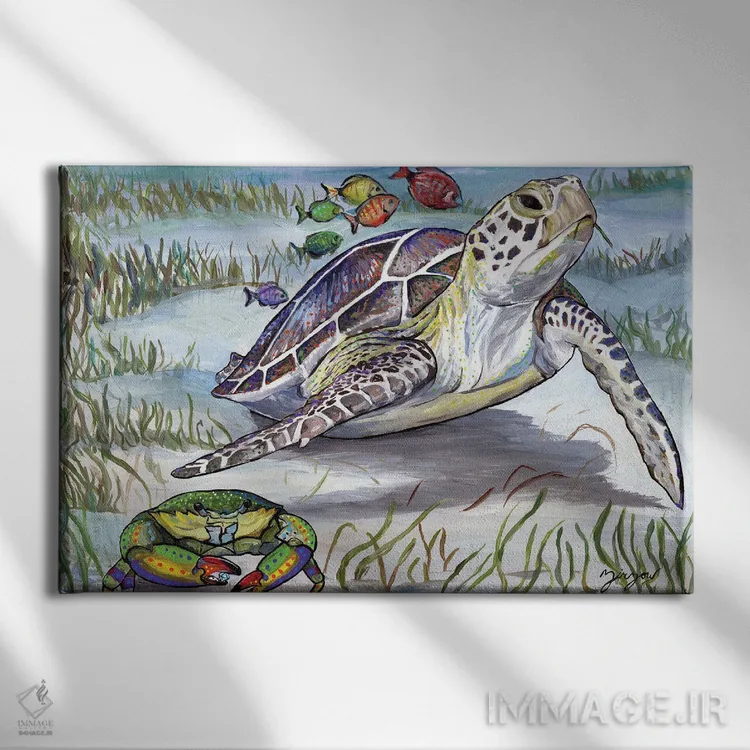 تابلو خرچنگ و جواهر اثر آماندا زیرزو - نمای روبهرو روی دیوار