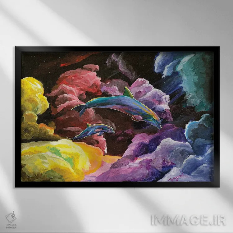 تابلو رویای دلفین اثر آماندا زیرزو - نمای قابدار مشکی