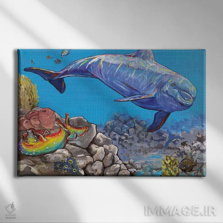 تابلو دلفین و خرگوش دریایی اثر آماندا زیرزو - نمای روبهرو روی دیوار