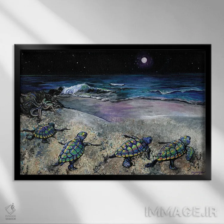 تابلو افقهای جدید (بچه لاکپشتهای دریایی) اثر آماندا زیرزو - نمای قابدار مشکی