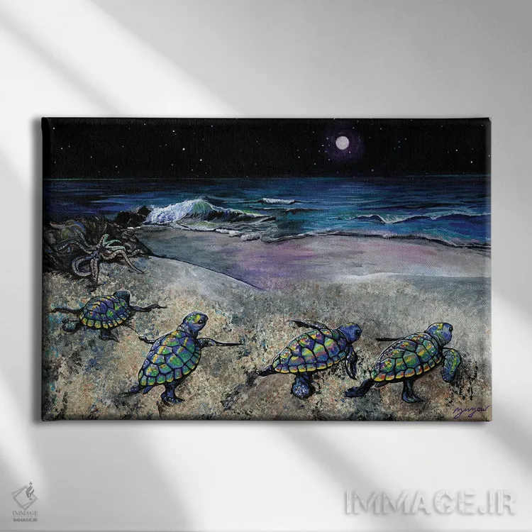 تابلو افقهای جدید (بچه لاکپشتهای دریایی) اثر آماندا زیرزو - نمای روبهرو روی دیوار