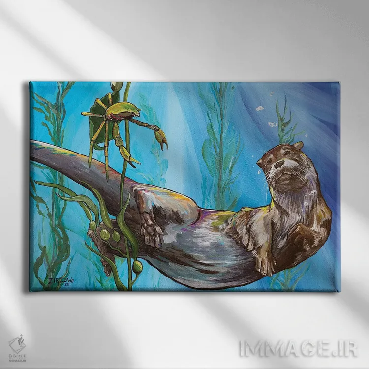 تابلو سمور دریایی و خرچنگ کلپ اثر آماندا زیرزو - نمای روبهرو روی دیوار