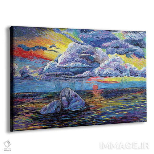 تابلو گاوهای دریایی در غروب اثر آماندا زیرزو - نمای پرسپکتیو محصول