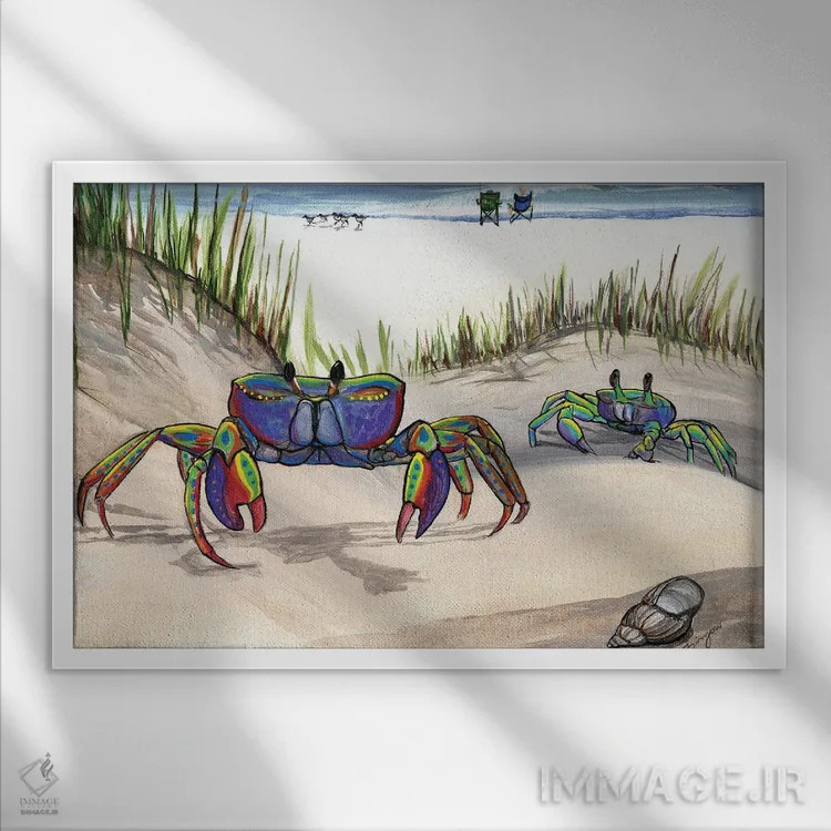 تابلو دو خرچنگ (خرچنگ جوان و مادرش) اثر آماندا زیرزو - نمای قابدار سفید