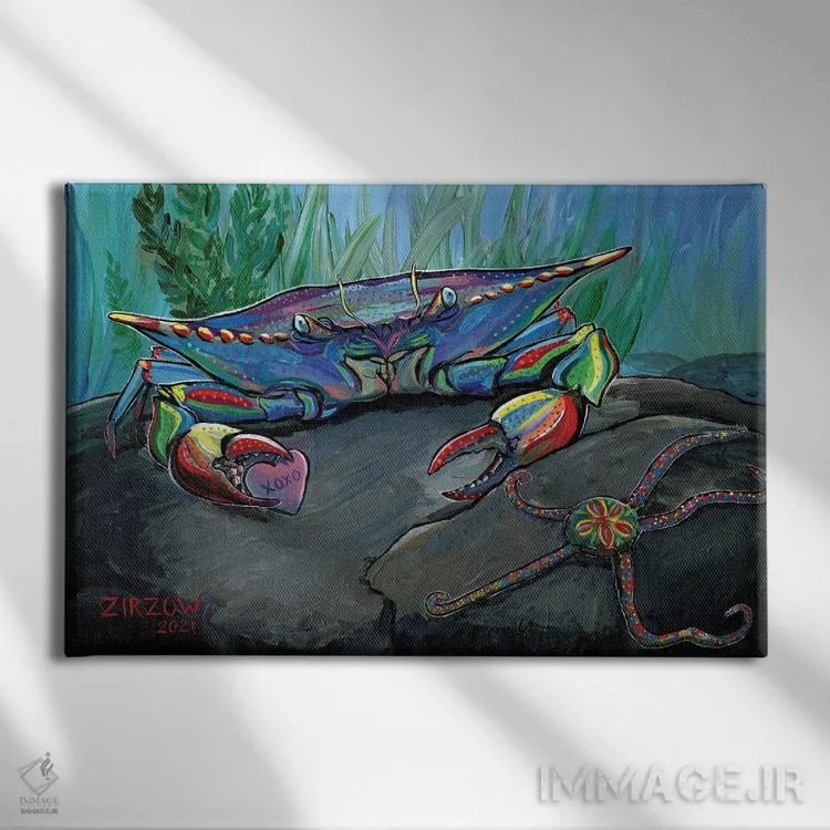 تابلو خرچنگ XOXO (بغل و بوسه) اثر آماندا زیرزو - نمای روبهرو روی دیوار