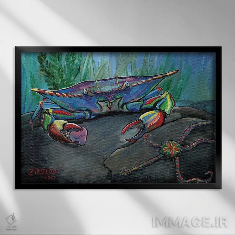 تابلو خرچنگ XOXO (بغل و بوسه) اثر آماندا زیرزو - نمای قابدار مشکی