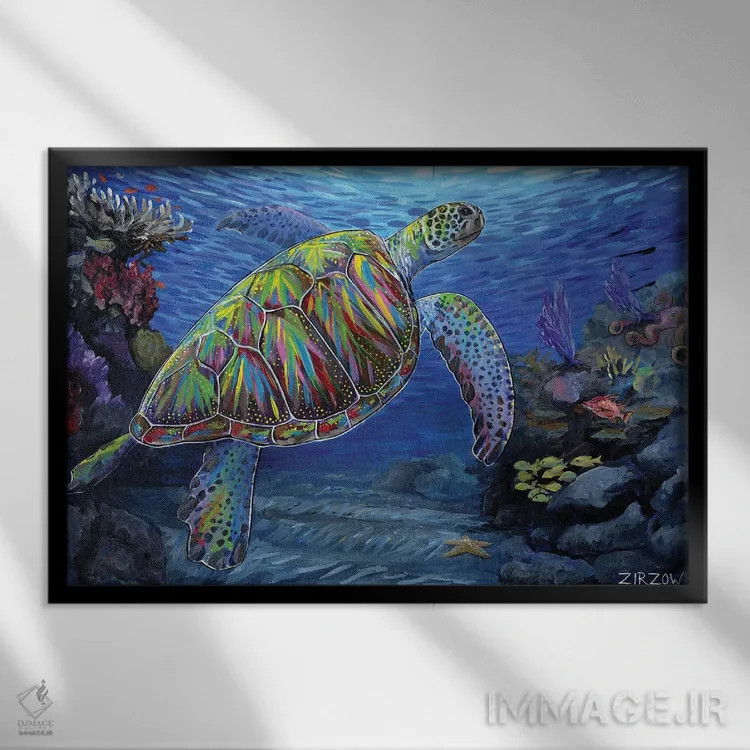 تابلو لاکپشت دریایی طیفی اثر آماندا زیرزو - نمای قابدار مشکی