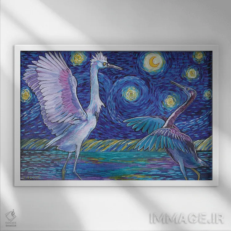 تابلو رقص با ستارگان اثر آماندا زیرزو - نمای قابدار سفید