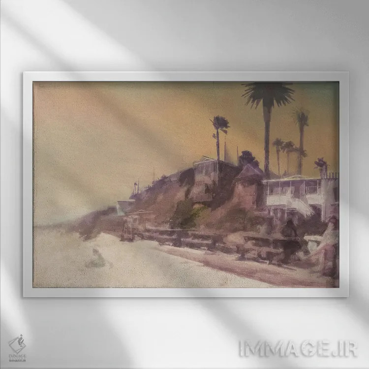 تابلو دختر در ساحل اثر نوا بی - نمای قابدار سفید