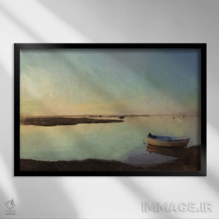 تابلو ساحل سنگریزهای اثر نوا بی - نمای قابدار مشکی