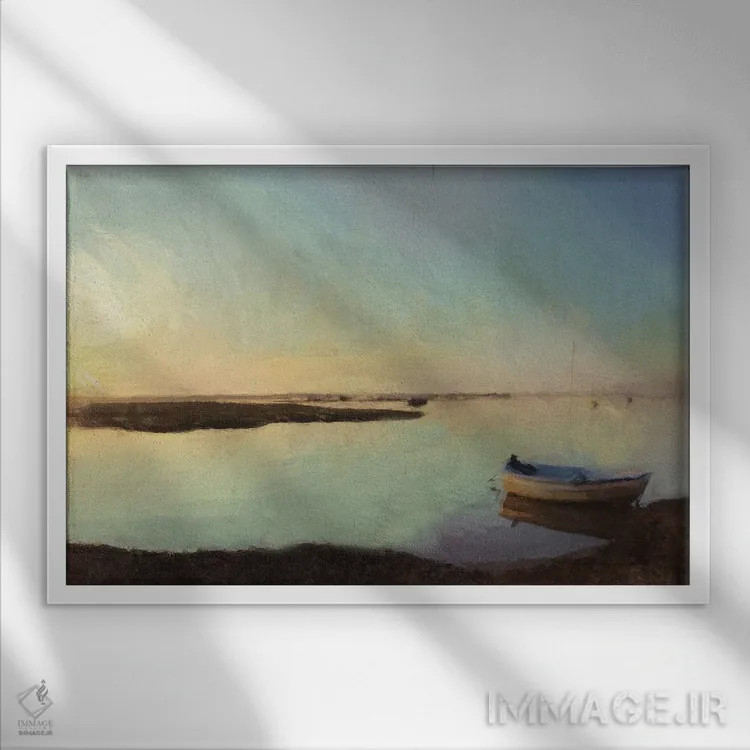 تابلو ساحل سنگریزهای اثر نوا بی - نمای قابدار سفید