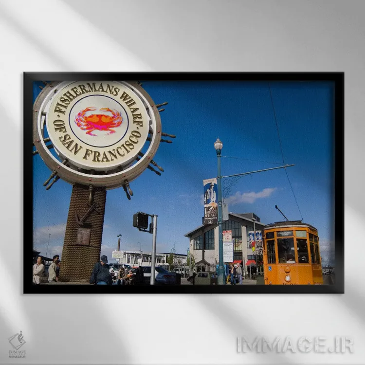 تابلو اسکله ماهیگیران، سانفرانسیسکو، کالیفرنیا، آمریکا اثر بیل باخمن - نمای قابدار مشکی