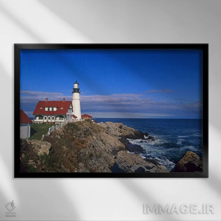 تابلو فانوس دریایی پورتلند هد I، کیپ الیزابت، کامبرلند کانتی، مِین، آمریکا اثر بیل باخمن - نمای قابدار مشکی