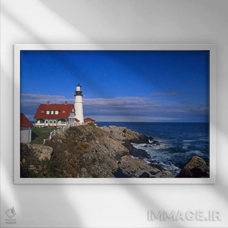 تابلو فانوس دریایی پورتلند هد I، کیپ الیزابت، کامبرلند کانتی، مِین، آمریکا اثر بیل باخمن - نمای قابدار سفید