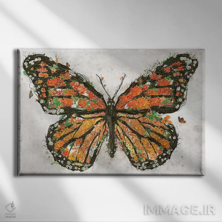 تابلو پروانه مونارک (گونه پروانه) اثر برت بیگرز - نمای روبهرو روی دیوار