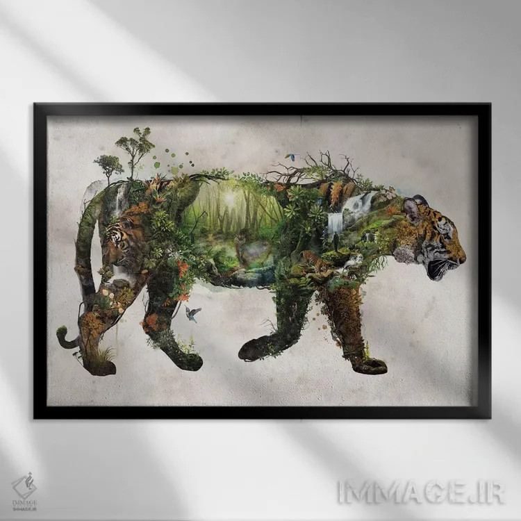 تابلو ببر فراواقعی اثر برت بیگرز - نمای قابدار مشکی