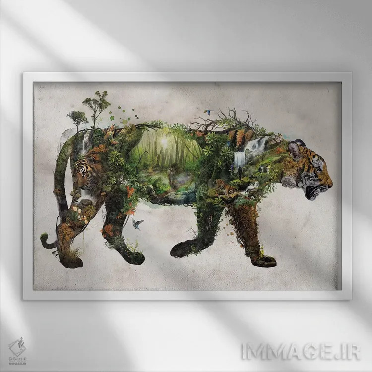 تابلو ببر فراواقعی اثر برت بیگرز - نمای قابدار سفید