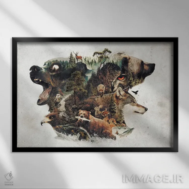 تابلو شکارچیان و شکارها اثر برت بیگرز - نمای قابدار مشکی