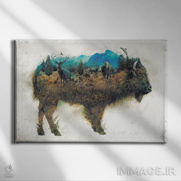 تابلو بایسون فراواقعی اثر برت بیگرز - نمای روبهرو روی دیوار