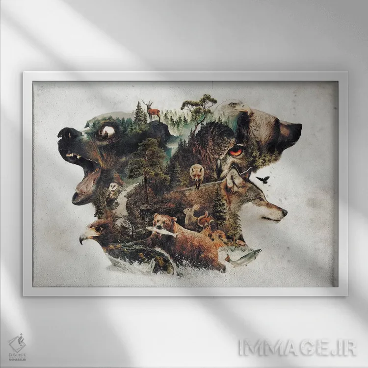 تابلو شکارچیان و شکارها اثر برت بیگرز - نمای قابدار سفید