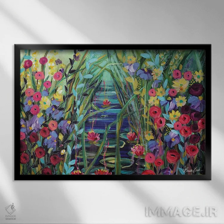 تابلو دیدار از برکه اثر برندا بوش - نمای قابدار مشکی