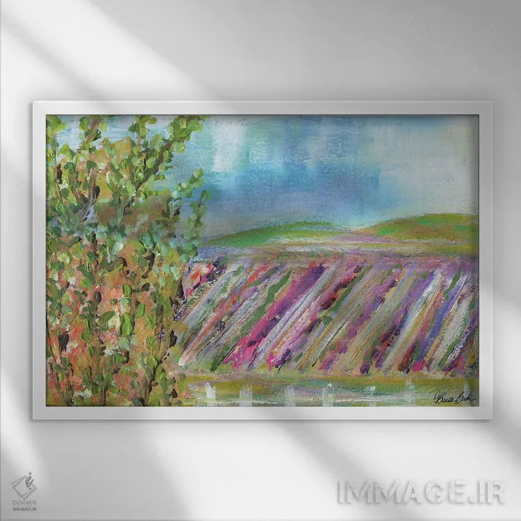 تابلو منظرهٔ تراس پس از باران اثر برندا بوش - نمای قابدار سفید