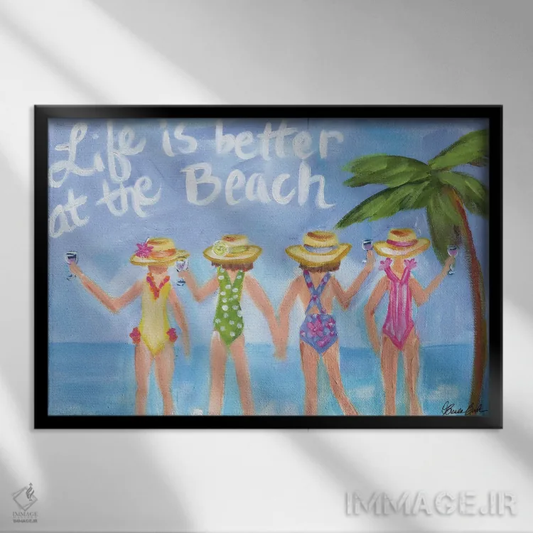 تابلو همه چیز بهتر در ساحل اثر برندا بوش - نمای قابدار مشکی