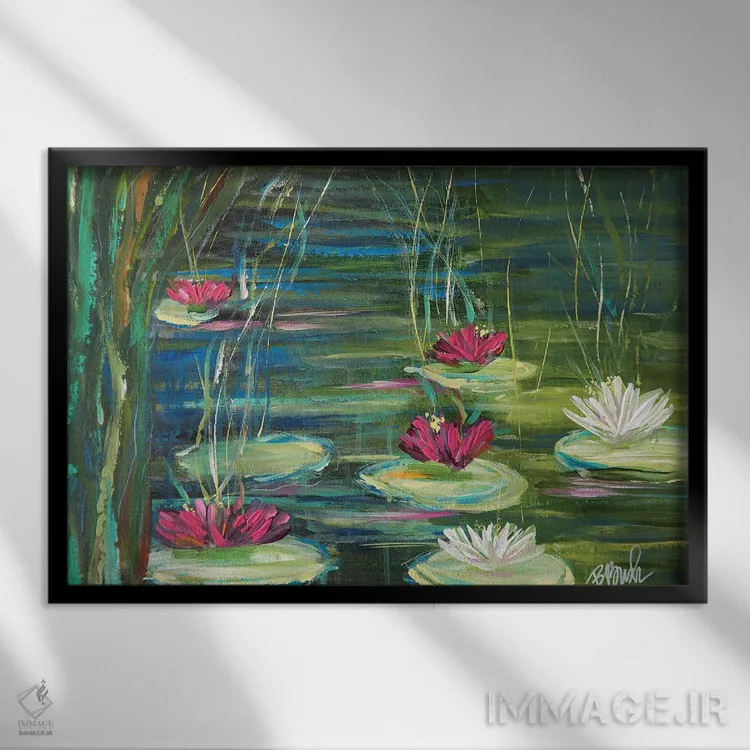 تابلو برگهای زنبق در بهار اثر برندا بوش - نمای قابدار مشکی