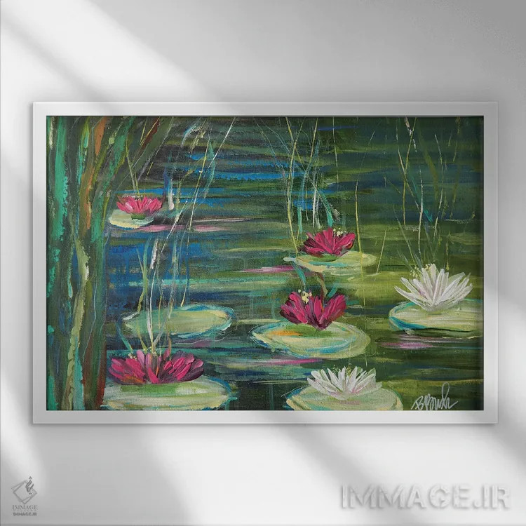 تابلو برگهای زنبق در بهار اثر برندا بوش - نمای قابدار سفید