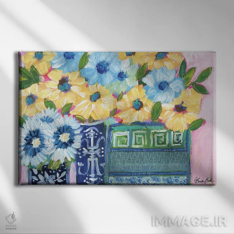 تابلو سهتایی به سبک چینی (Chinoiserie) اثر برندا بوش - نمای روبهرو روی دیوار