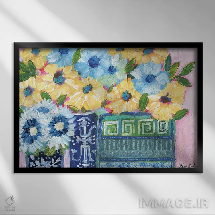 تابلو سهتایی به سبک چینی (Chinoiserie) اثر برندا بوش - نمای قابدار مشکی
