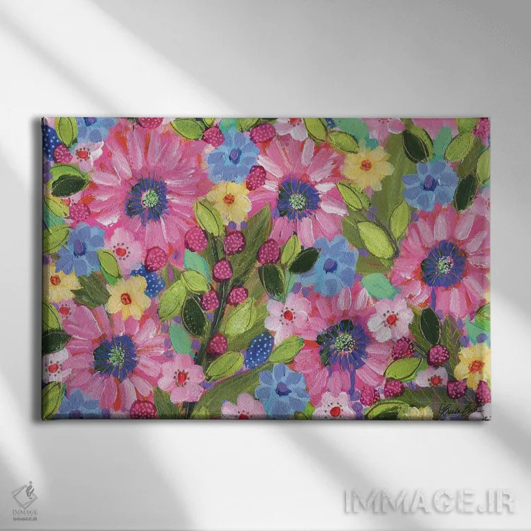 تابلو تمشک و گلها اثر برندا بوش - نمای روبهرو روی دیوار