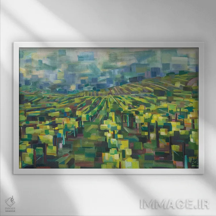 تابلو تاکستانهای زرد تا همیشه اثر بروک بورچرباورگ - نمای قابدار سفید