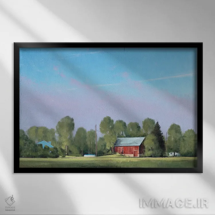 تابلو مه صبحگاهی در مزرعهٔ دریاچهٔ المو اثر بن بائر - نمای قابدار مشکی