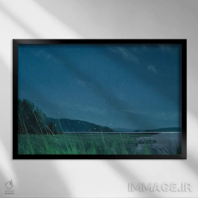 تابلو کرمهای شبتاب در دریاچه مری اثر بن بائر - نمای قابدار مشکی