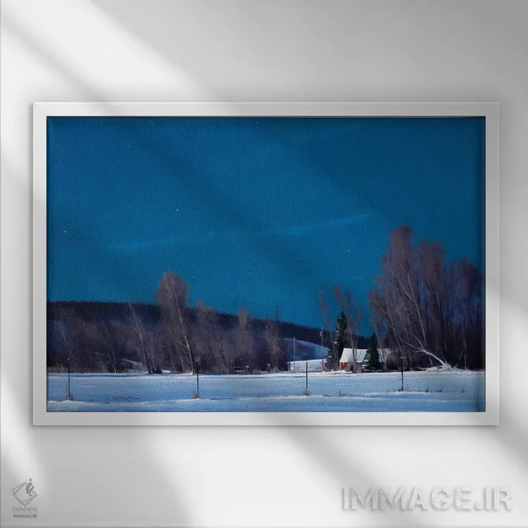 تابلو چراغهای شبانهٔ شهرستان بوفالو، ویسکانسین اثر بن بائر - نمای قابدار سفید