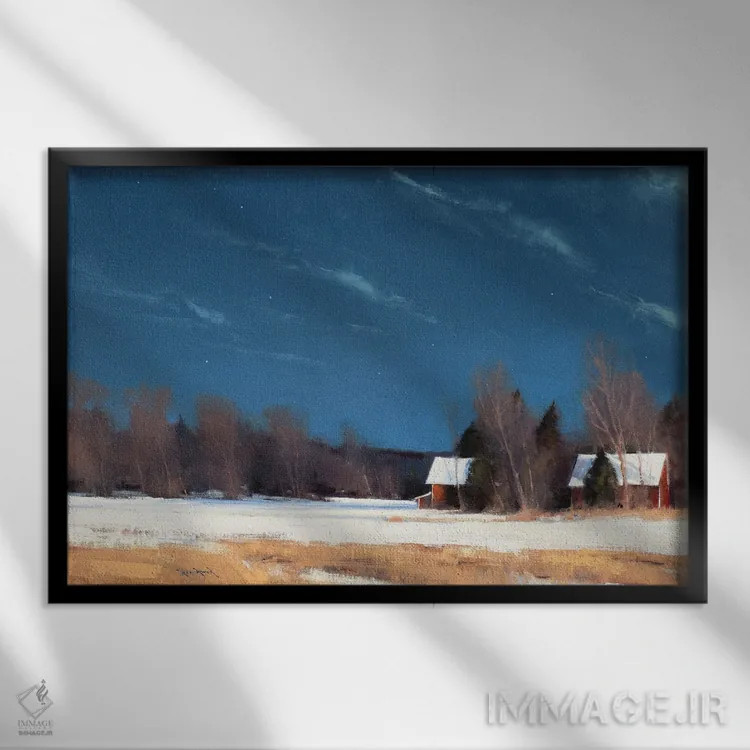 تابلو مزرعهٔ بخش گرانت زیر نور ماه اثر بن بائر - نمای قابدار مشکی