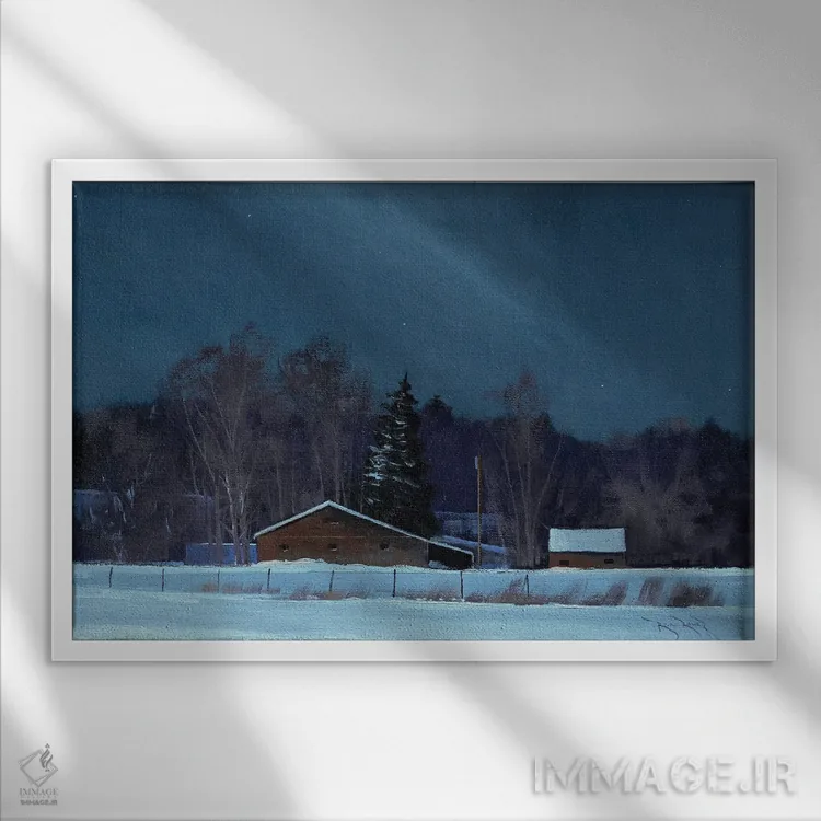 تابلو انبارهای گرانت در شب اثر بن بائر - نمای قابدار سفید