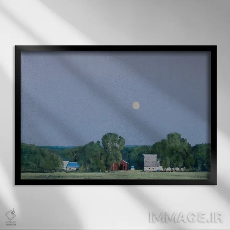 تابلو طلوع ماه در مزرعه لوری اثر بن بائر - نمای قابدار مشکی