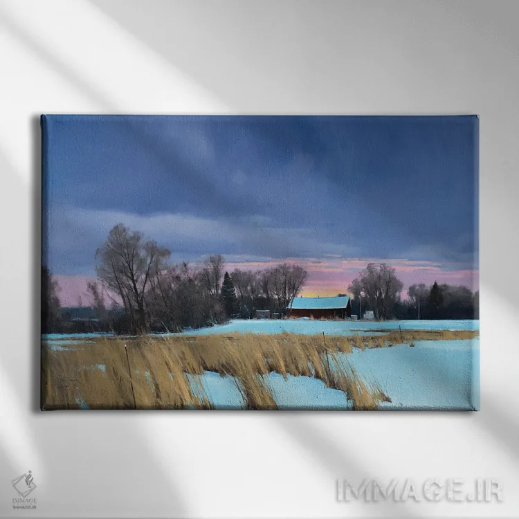 تابلو مزرعهٔ لیک المو نزدیک به صفر درجه اثر بن بائر - نمای روبهرو روی دیوار