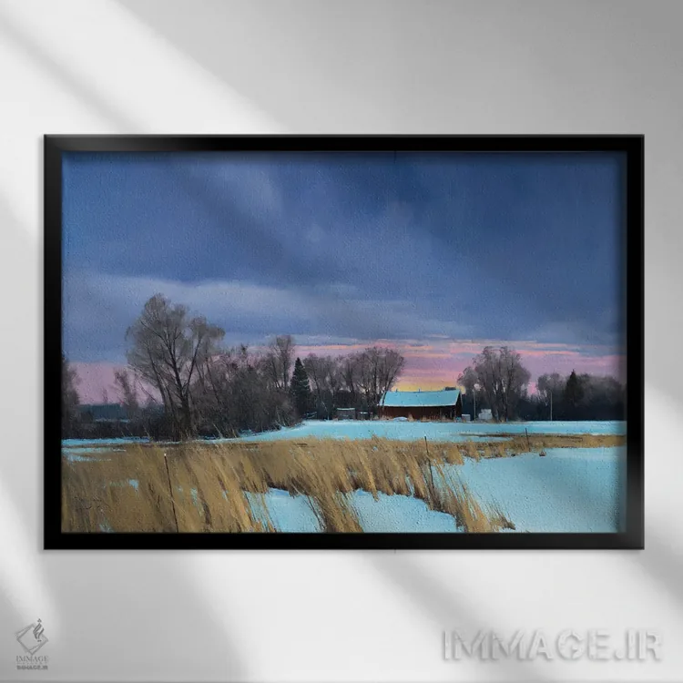 تابلو مزرعهٔ لیک المو نزدیک به صفر درجه اثر بن بائر - نمای قابدار مشکی