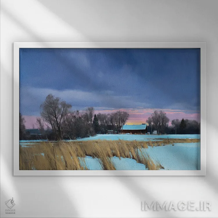 تابلو مزرعهٔ لیک المو نزدیک به صفر درجه اثر بن بائر - نمای قابدار سفید