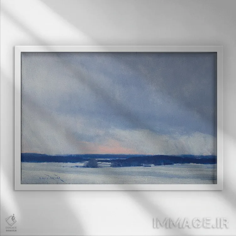 تابلو انفجار برف بر فراز شهرستان دان اثر بن بائر - نمای قابدار سفید